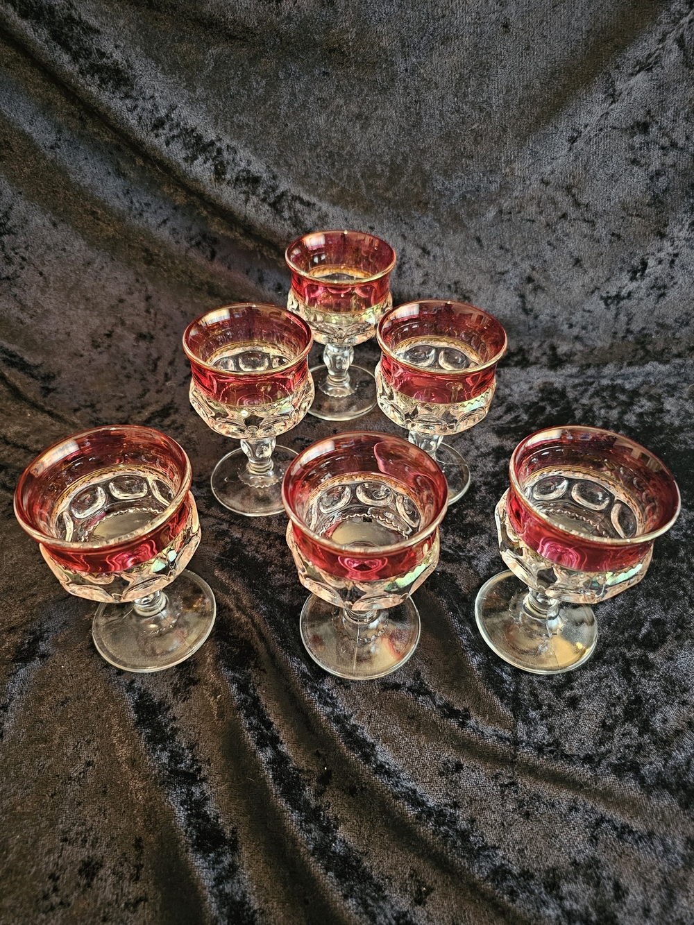Vintage King's Crown Ruby Flash Cordial Glasses - Set of 6 - MCM Thumbprint